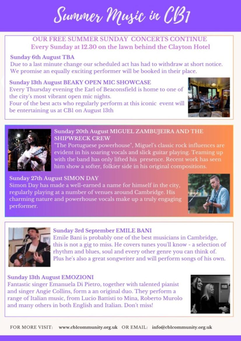 Music schedule Aug
